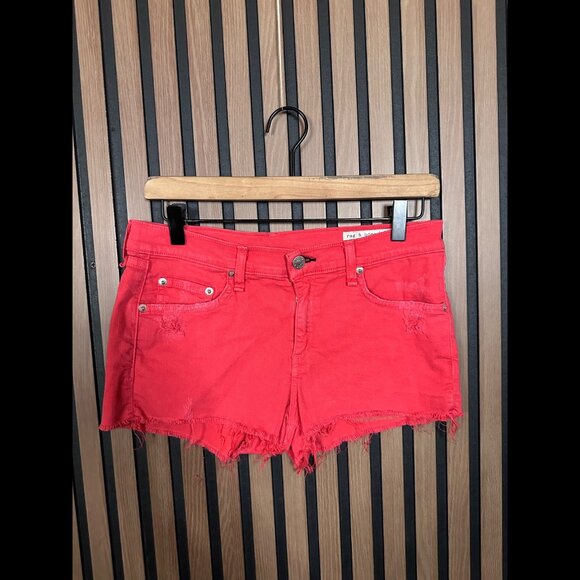 Rag & Bone Jean Mini Shorts 27 Womens Red Pink Frayed Hem Denim - Picture 1 of 9